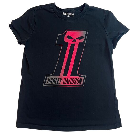 Harley Davidson T shirt Womens Medium Black Pink Skull Top Biker Grunge Shirt - Picture 7 of 11